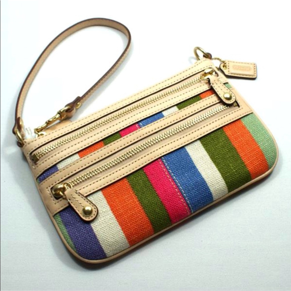 Coach Bonnie Cashin Legacy Stripe Zip Wristlet Clutch rainbow multi 42568